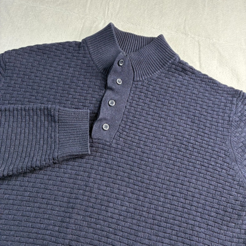 Fairlane & Sons Men's Sweater Navy Blue Sz L Knitted Button Long Sleeve Pullover